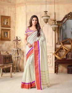 Dilettante Off White Tussar Silk Saree