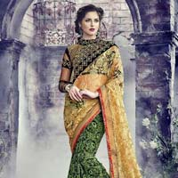 Genuine Gold Georgette On Fancy Net Designer Saree