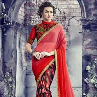 Gleeful Red Georgette Designer Saree