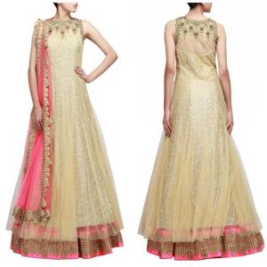 Grandiose Gold Net Anarkali Suit