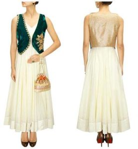 Heavenly White & Green Georgette Anarkali Suit