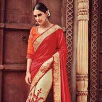 Monumental Red Georgette On Net Designer Saree