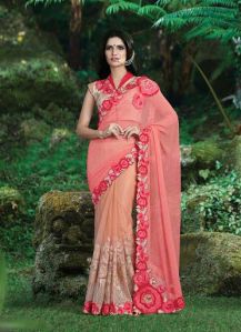 Observable Baby Pink Georgette On Net Saree