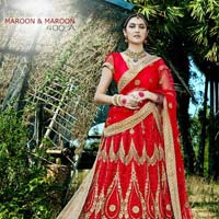 Prudent Red Fancy Net Designer Lehenga Choli