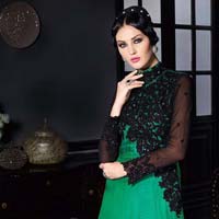 Regal Green Satin Silk Gown Style Anarkali Suit