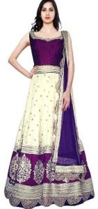 Sensational Purple & White Raw Silk Anarkali Suit