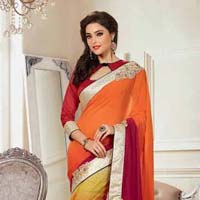 Specialised Multi Color Georgette On Net Sarees