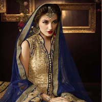 Subtle Navy Blue Silk A Line Lehenga Choli