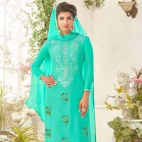 Turquoise Georgette Churidar Suit