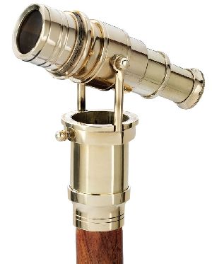 Hidden Spy Brass Telescope Wooden Walking Stick