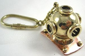 Set of 5 Brass Collectible Nautical Brass Diving helmet key chain