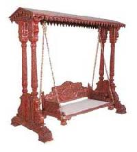 Dual Pillar Wooden Carved Swing with Roof Top