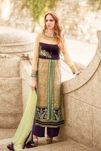 Designer Beige & Violet Salwar Suit