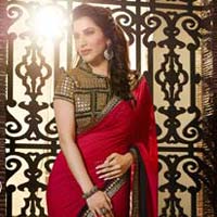 Designer Partywear Red & Balck Saree