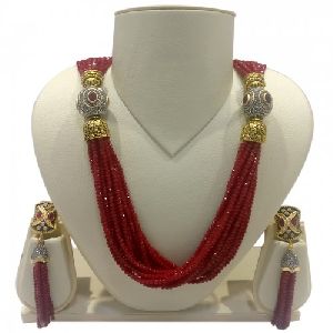 Ratnatray Long Multilayered Red Beads Necklace