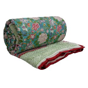 FLORAL CANVAS JADE 3883 Handmade Queen Quilt