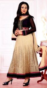 Cream Black Colored Party Wear Long Anarkali Salwar Suits