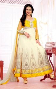 Off White Yellow Party Wear Attractive Long Anarkali Suit