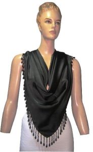 100% Poly satin triangle Scarves with heavy beaded fringes