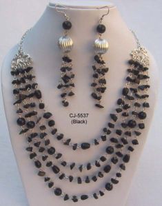 Glass Bead Necklace Set (CJ-5537 Black)