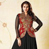 Black & Crimson Faux Georgette Salwar Kameez