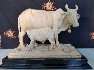 Wooden Cow Calf Statues
