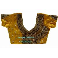 Cut Work Embroidered Designer Blouse Material Unstritched Yellow Color