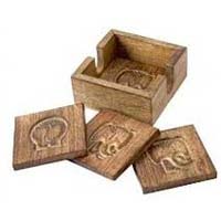 Carved Wooden Tea Coaster Set