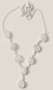 13.2 Gm Rainbow Moonstone Gemstone 925 Sterling Silver Necklace