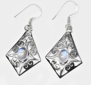 2.7 Gm Rainbow Moonstone Gemstone 925 Sterling Original Silver Earrings