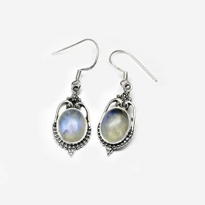 Rainbow Moonstone Gem Stone 925 Sterling Original Silver Earring