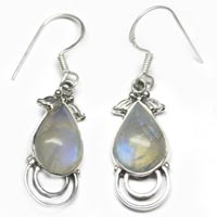 3.4GMRainbow Moonstone Gem Stone 925 Sterling Original Silver Earring