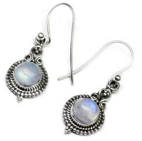 3.8 Gm Rainbow Moonstone Gem Stone 925 Sterling Original Silver Earring