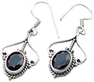 3 Gm Garnet Gem Stone 925 Sterling Original Silver Earring