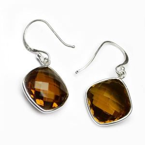 Whiskey Quartz Gem Stone 925 Sterling Original Silver Earring