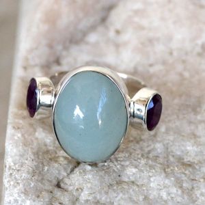 4.8 GM Blue Chalcedony, Ruby Gem Stone 925 Sterling Original Silver Ring