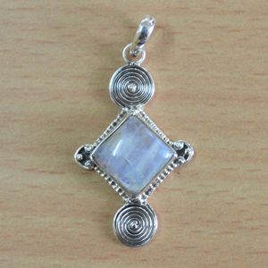 4.8 Rainbow Moonstone Gemstone 925 Sterling Silver Pendant