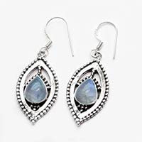 Silver Rainbow Moonstone Gem Stone 925 Sterling Original Silver Earring