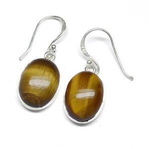 6.1 Gm Tiger Eye Gem Stone 925 Sterling Original Silver Earring