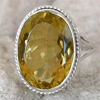 6 GM Lemon Quartz Gem Stone 925 Sterling Original Silver Ring