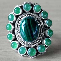 9.8 Gm Malachite & Green Jade Gemstone 925 Sterling Silver Ring