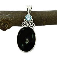 Blue Topaz Gem Stone 925 Sterling Original Silver Pendant