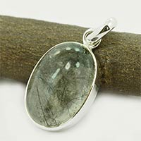 Black Rutile Gem Stone 925 Sterling Original Silver Pendant