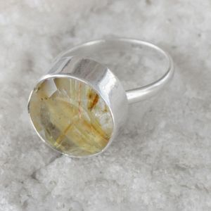 4.4 GM Gorgeous Golden Rutile Gem Stone  925 Sterling Original Silver Ring