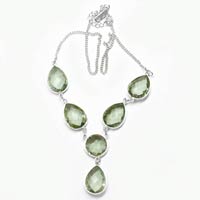 Green Amethyst Gem Stone 925 Sterling Silver Necklace