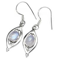 Long Silver Earring Rainbow Moonstone Gem Stone 925 Sterling Original Silver Earring