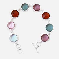 Multi Semi Gemstone 925 Sterling Silver Bracelet