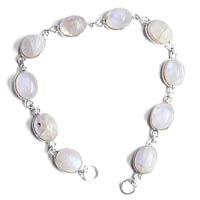 Neutral Rainbow Moonstone Gemstone Sterling Silver Bracelet