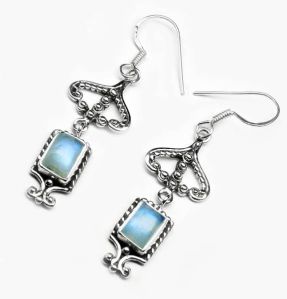 New Design Rainbow Moonstone Gem Stone 925 Sterling Original Silver Earring