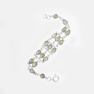 Rainbow Moonstone Gemstone Sterling Silver Bracelet